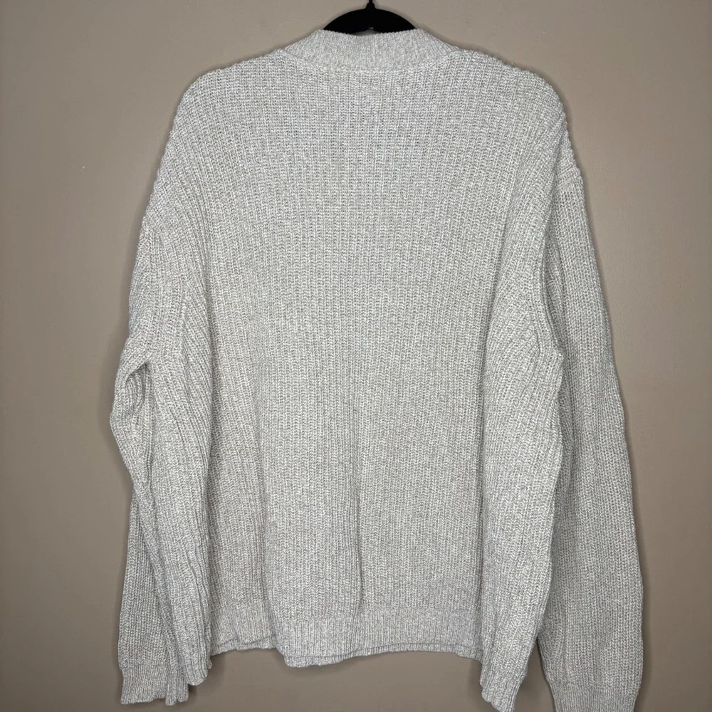 Eddie Bauer Mens XXL Beige Marled Cotton Heavy Chunky Knit Shawl Henley Sweater